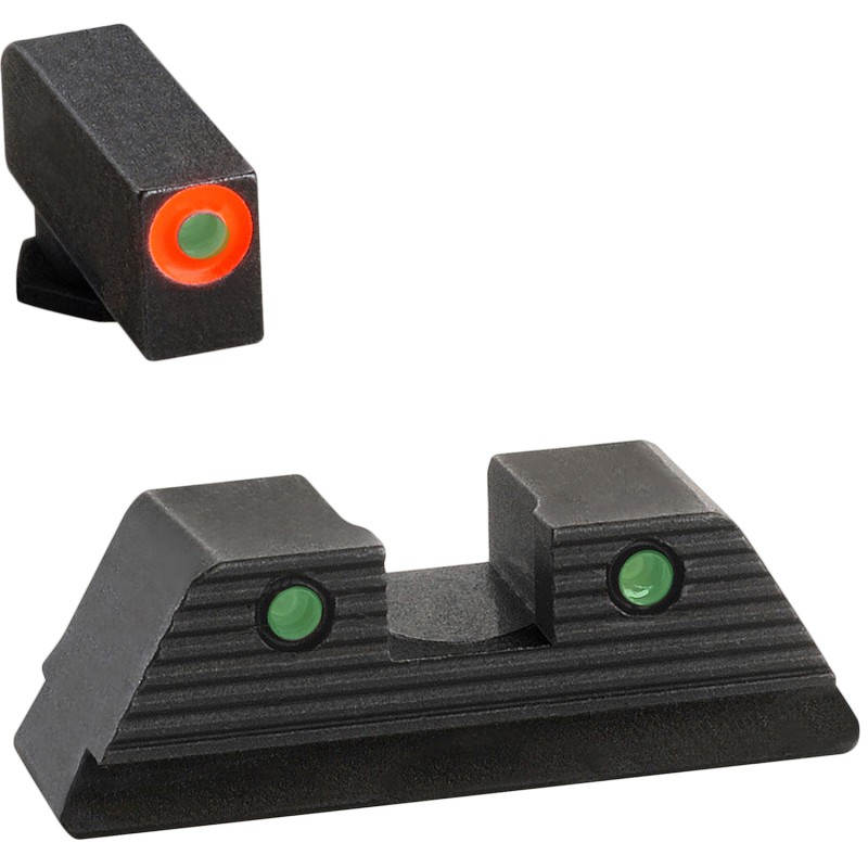 AmeriGlo GL816 Trooper Sight Set for Glock  Black  Green Tritium with Orange Outline Front Sight Green Tritium with Black Outlin