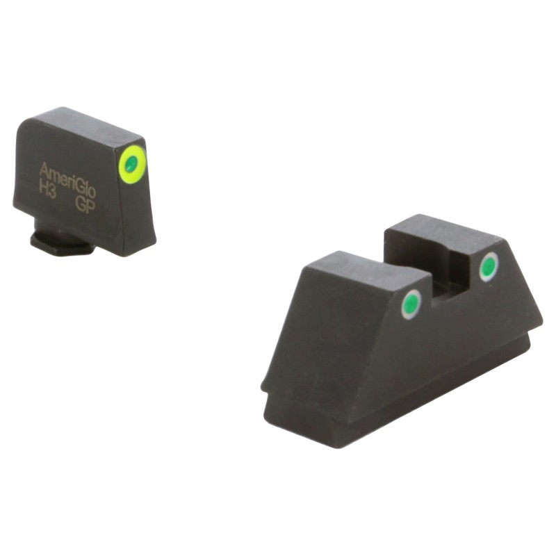 AmeriGlo GL333 Optic Compatible Sight Set for Glock  Black  XL Tall Green Tritium with Lumigreen Outline Front Sight XL Tall Gre