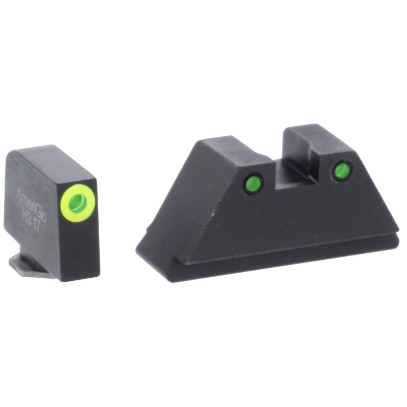 AmeriGlo GL252 Optic Compatible Sight Set for Glock  Black  XL Tall Green Tritium with Lumigreen Outline Front Sight XL Tall Gre