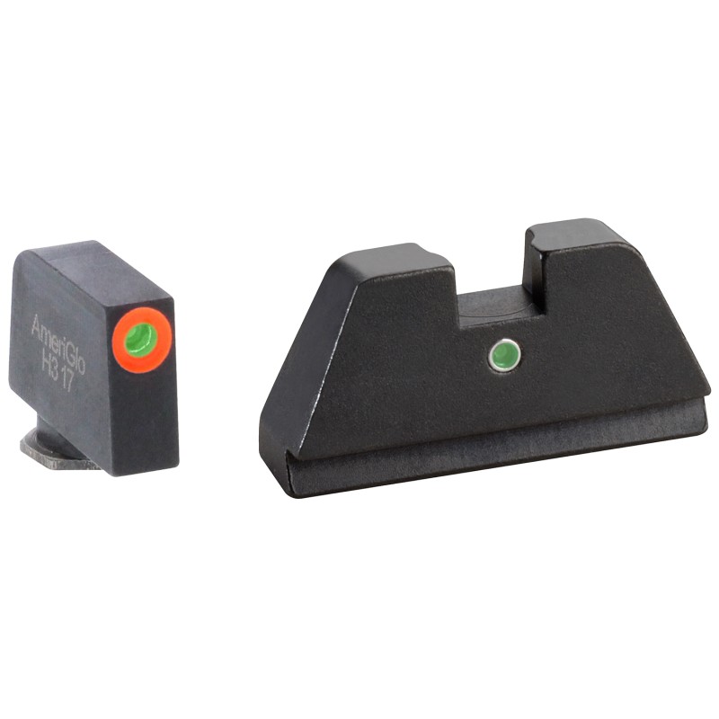 AmeriGlo GL291 Optic Compatible Sight Set for Glock  Black  XL Tall Green Tritium with Orange Outline Front Sight XL Tall Green 