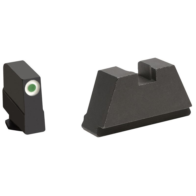 AmeriGlo GL491 Optic Compatible Sight Set for Glock  Black  3XL Tall Green Tritium with White Outline Front Sight 3XL Tall Black