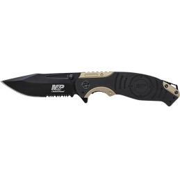 Smith  Wesson Knives SWP13BSCP MP  3.50 Folding Drop Point Part Serrated Stonewashed 8Cr13MoV SS BladeBlack  Tan Aluminum Handle