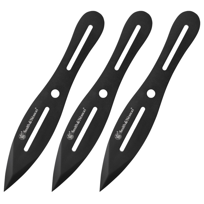 Smith  Wesson Knives SWTK8BCP Bullseye  Throwing Knife 4.26 Fixed Plain Black Oxide 2Cr13MoV SS Black Includes Sheath Set of 3