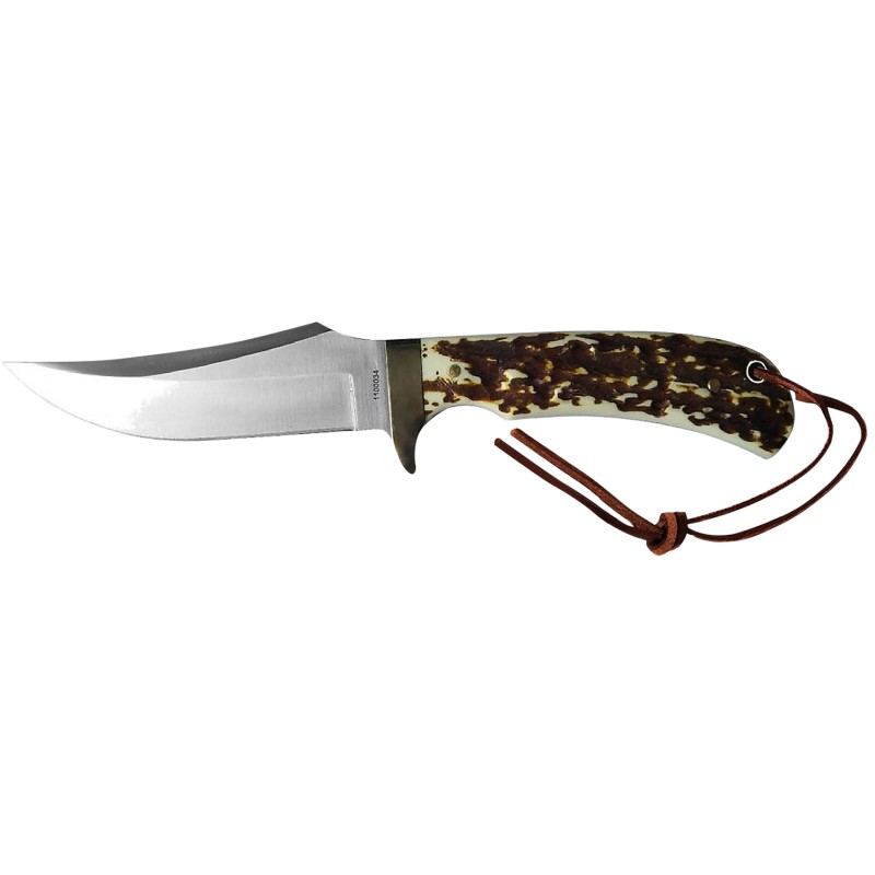 Uncle Henry old 1100035 Next Gen Staglon  4.25 Skinner Plain Satin Stainless Steel Blade 4.25 Staglon Handle Features Brass Fing