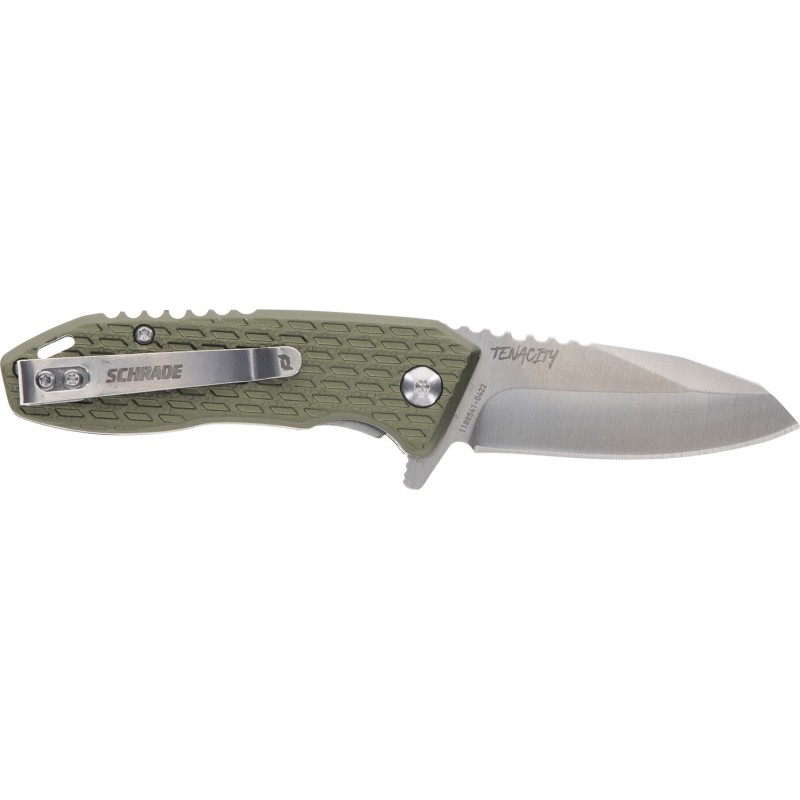 Schrade 1159317 Tenacity  Folding Modified Drop Point Part Serrated Satin AUS10A SS Blade Green