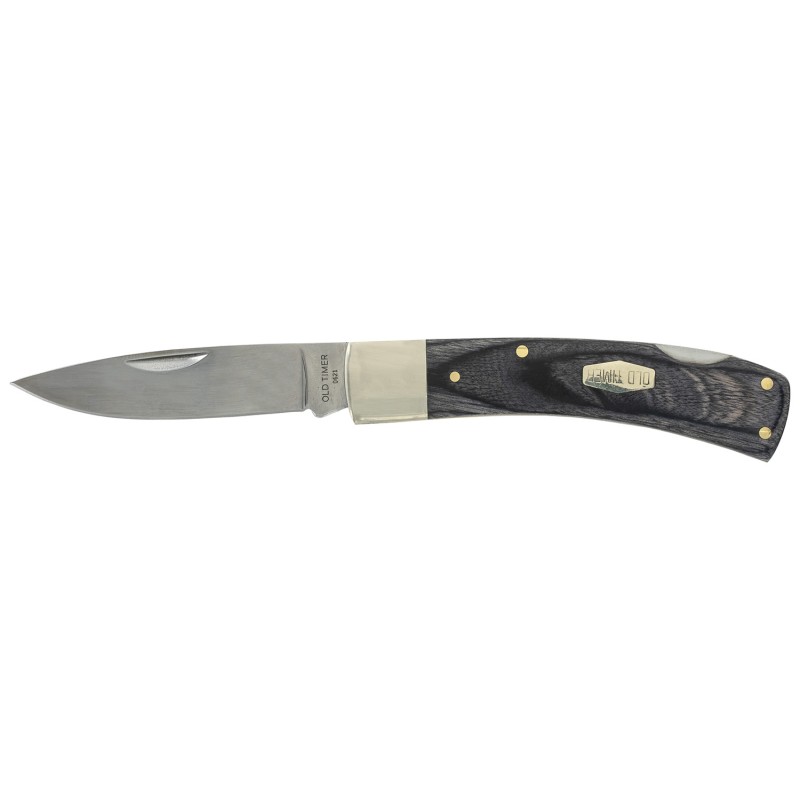 Old Timer 1135989 Heritage Series Bruin 50th Anniversary 2.80 Drop Point Plain D2 Steel Blade 3.70 Black Wood Laminate Handle