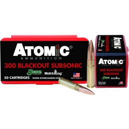 Atomic Ammunition 00465 Rifle Subsonic 300 Blackout 220 gr Hollow Point Boat Tail 50 Per Box 10 Case