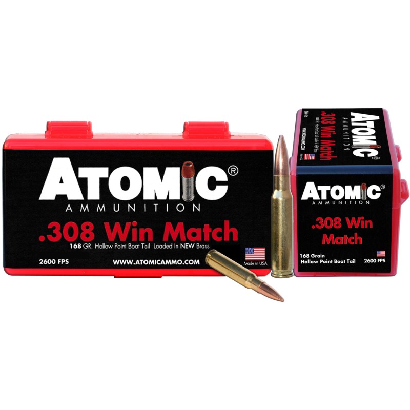 Atomic Ammunition 00426 Rifle Match 308 Win 168 gr Hollow Point Boat Tail 50 Per Box 10 Case