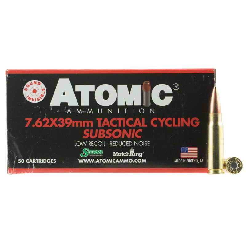 Atomic Ammunition 00474 Rifle Subsonic 7.62x39mm 220 gr Hollow Point Boat Tail 50 Per Box 10 Case