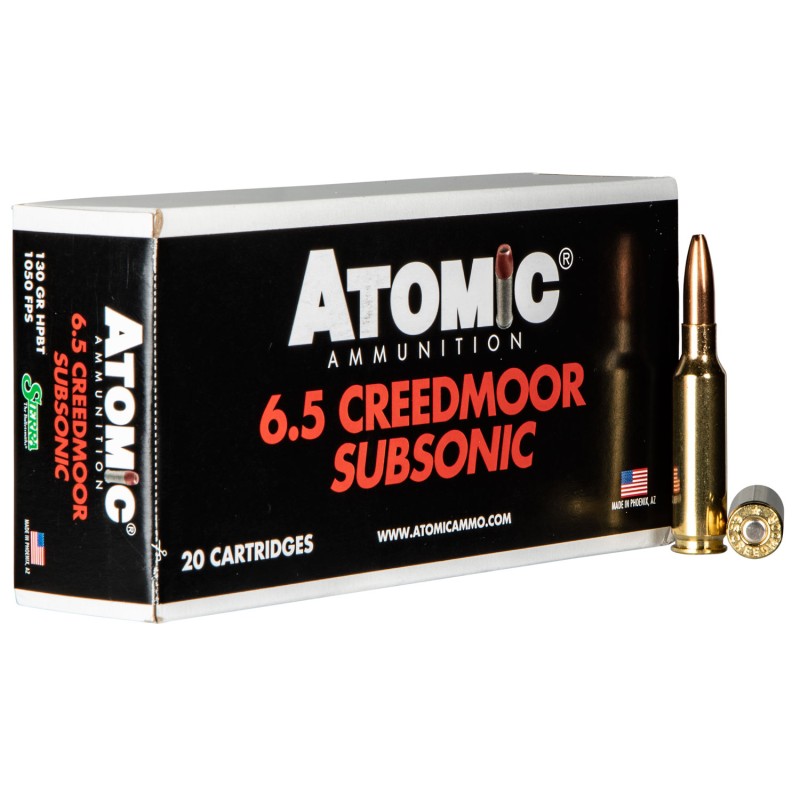 Atomic Ammunition 00476 Rifle Subsonic 6.5 Creedmoor 130 gr Sierra MatchKing BTHP 20 Per Box 10 Case