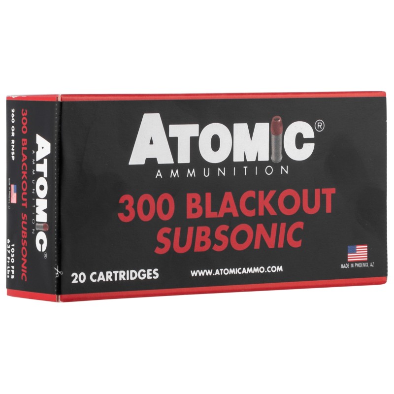 Atomic Ammunition 00478 Rifle Subsonic 300 Blackout 260 gr Round Nose Soft Point Boat Tail 20 Per Box 10 Case