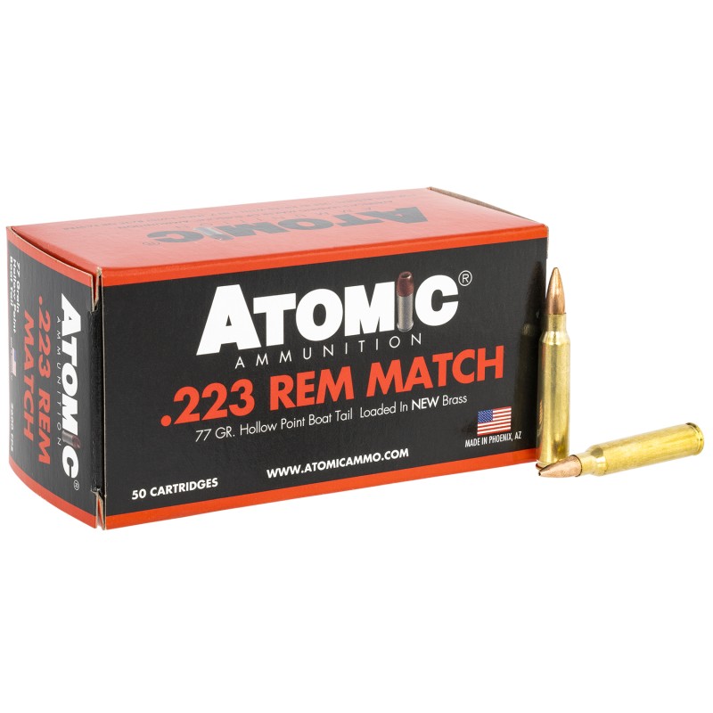 Atomic Ammunition 00427 Rifle Match 223 Rem 77 gr Hollow Point Boat Tail 50 Per Box 10 Case