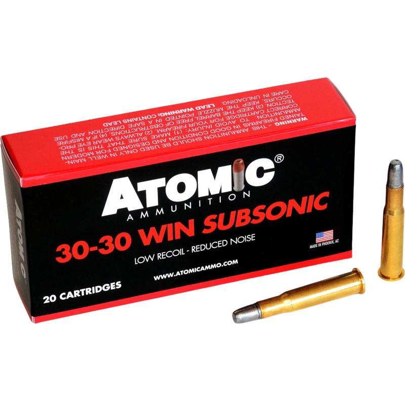 Atomic Ammunition 00410  Subsonic 3030 Win 165 gr Lead Round Nose Flat Point 20 Per Box 10 Case