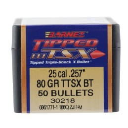 Barnes Bullets 30218 Tipped TSX  25 Cal .257 80 gr TTSX Boat Tail 50 Per Box