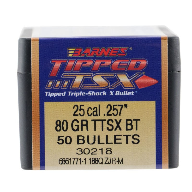 Barnes Bullets 30218 Tipped TSX  25 Cal .257 80 gr TTSX Boat Tail 50 Per Box