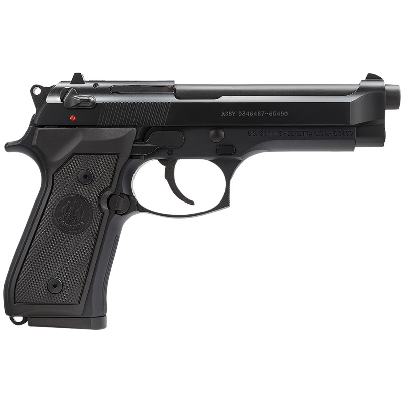 Beretta USA J92M9A0 M9  Full Size Frame 9mm Luger 101 4.90 Steel Barrel Black Bruniton Serrated Steel Slide  Aluminum Frame wBea