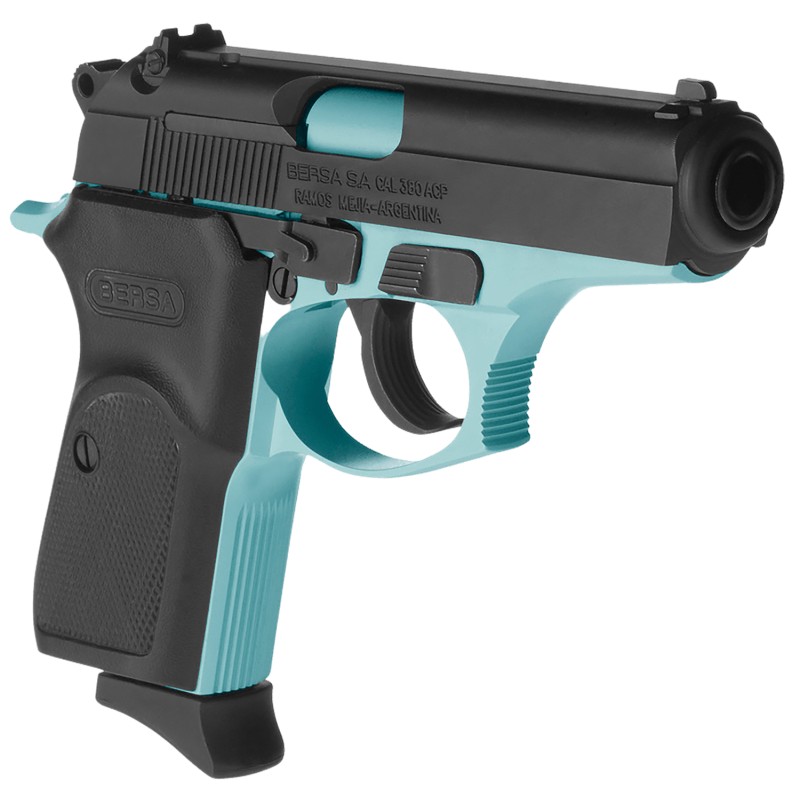 Bersa T380BLM8 Thunder  MicroCompact Frame 380 ACP 81 3.50 Robin Egg Blue Cerakote Steel Barrel Matte Black Serrated Steel Slide