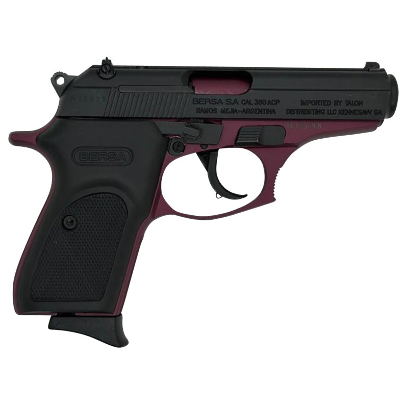 Bersa T380BCH8 Thunder  MicroCompact Frame 380 ACP 81 3.50 Black Cherry Cerakote Steel Barrel Matte Black Serrated Steel Slide B