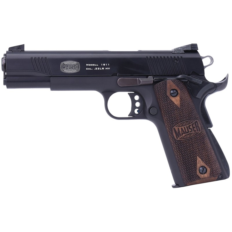 Mauser Rimfire 4110602 1911  22 LR 101 5 Black Steel Barrel Black Serrated Slide Black Aluminum Frame wBeavertail Walnut Grip Am