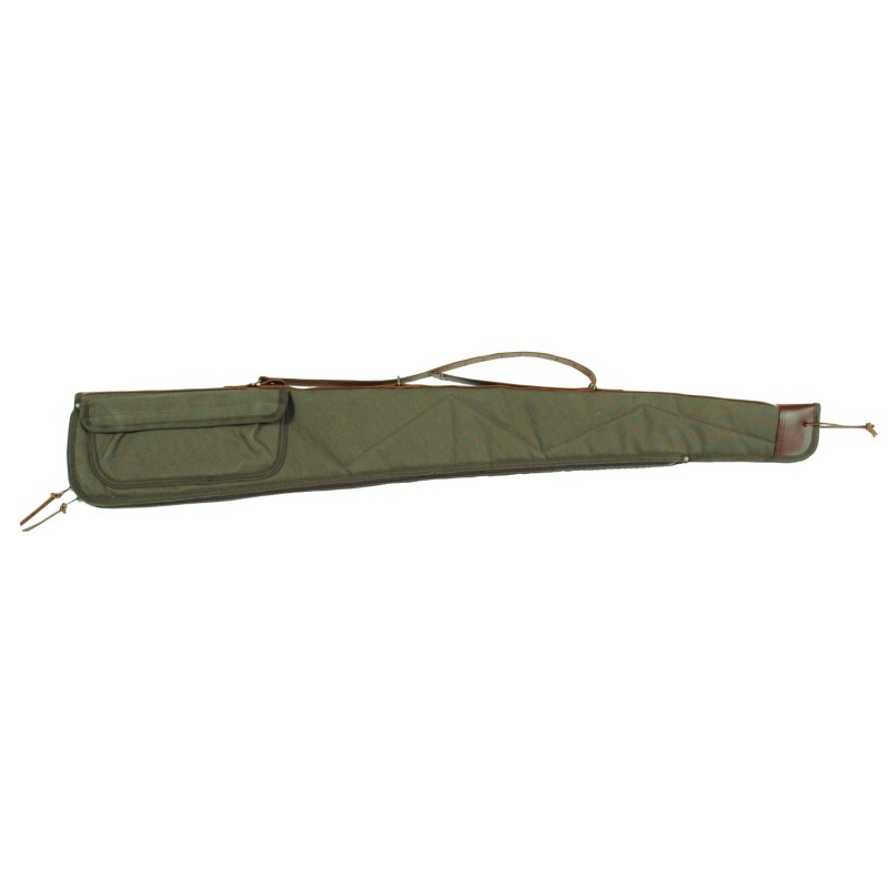 Bob Allen 14533 Canvas Shotgun Case made of Canvas with Green Finish Leather Strap  Sling Quilted Flannel Lining with Batting  S