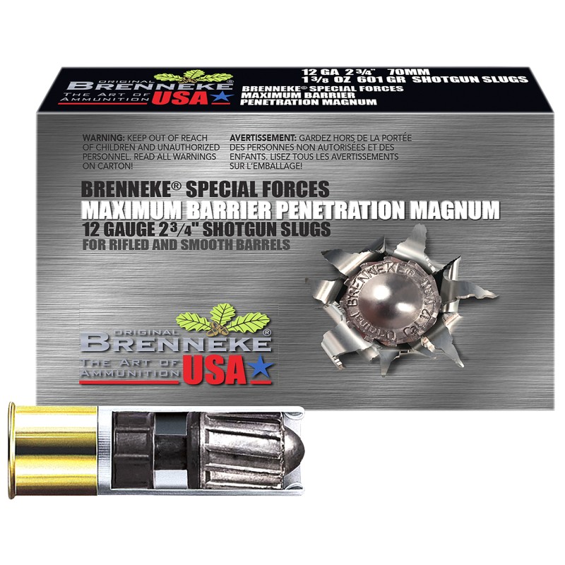 Brenneke SL122MBPM Special Forces Maximum Barrier Penetration Magnum 12 Gauge 2.75 1 38 oz Slug Shot 5 Per Box 50 Case