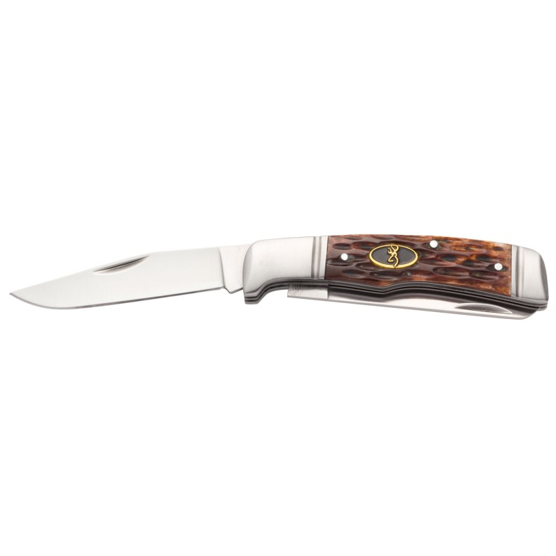 Browning 3220012 Joint Venture  2.88 Folding Drop PointSpey Point Plain 8Cr13MoV SS Blade Brown Jigged Bone Handle