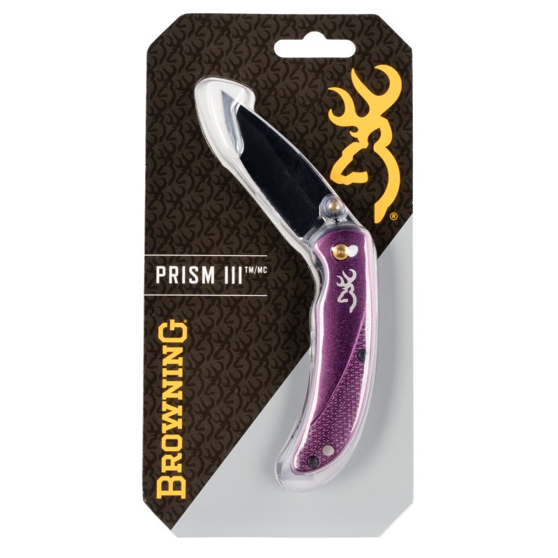 Browning 3220343 Prism 3  EDC Folding 2.38 Plain Black Oxide 7Cr17MoV SS Blade Plum wBrass Accents  Logo Anodized Aluminum Handl