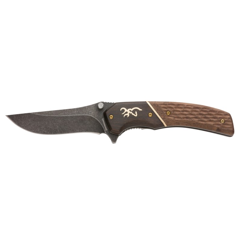 Browning 3220392 Hunter  Large 3.50 Folding Drop Point Plain Black Oxide Stonewashed 440C SS BladeBrown Jigged Hardwood Walnut H