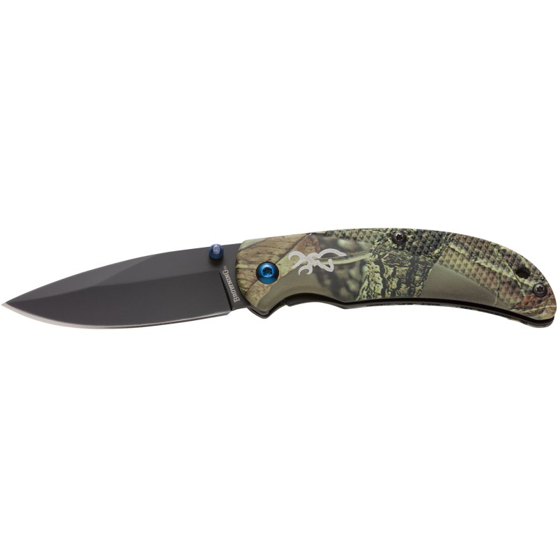 Browning 3220344 Prism 3  EDC Folding 2.38 Plain Black Oxide 7Cr17MoV SS Blade Camo wBrass Accents  Logo Anodized Aluminum Handl