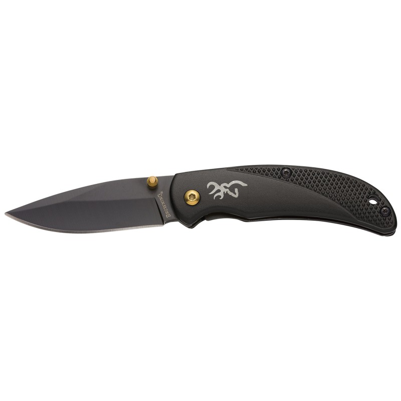 Browning 3220340 Prism 3  EDC Folding 2.38 Plain Black Oxide 7Cr17MoV SS Blade Black wBrass Accents  Logo Anodized Aluminum Hand