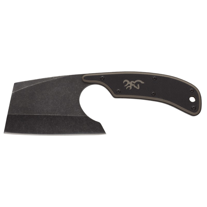 Browning 3220322 Cutoff Camp 2.50 Fixed Cleaver Plain Black Black Oxide Stonewashed 9Cr14MoV SS Blade BlackTan G10 Handle