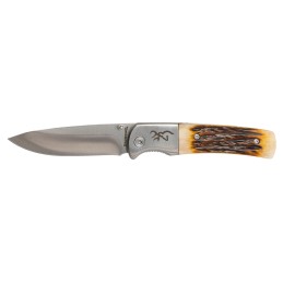 Browning 3220500B Buckmark Hunter 3 Folding Drop Point Plain Stonewashed 8Cr13MoV SS BladeJigged Bone Handle Boxed