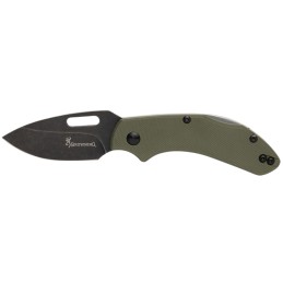 Browning 3220504 Hidden Hollow  EDC Small 2.25 Folding Drop Point Plain Black Oxide Stonewashed D2 Steel Blade OD Green G10 Hand