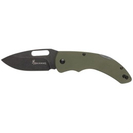 Browning 3220506 Hidden Hollow  EDC Large 3 Folding Drop Point Plain Black Oxide Stonewashed D2 Steel Blade OD Green G10 Handle