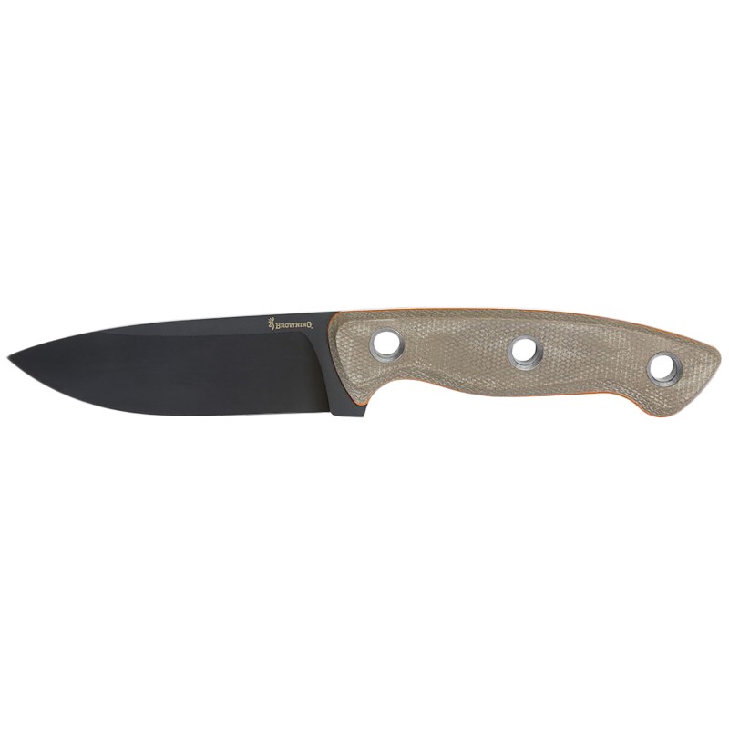 Browning 3220508B Desolation  Small 3.75 Fixed Modified Drop Point Plain Black Powder Coated 440C SS Blade Tan Micarta Laminate 