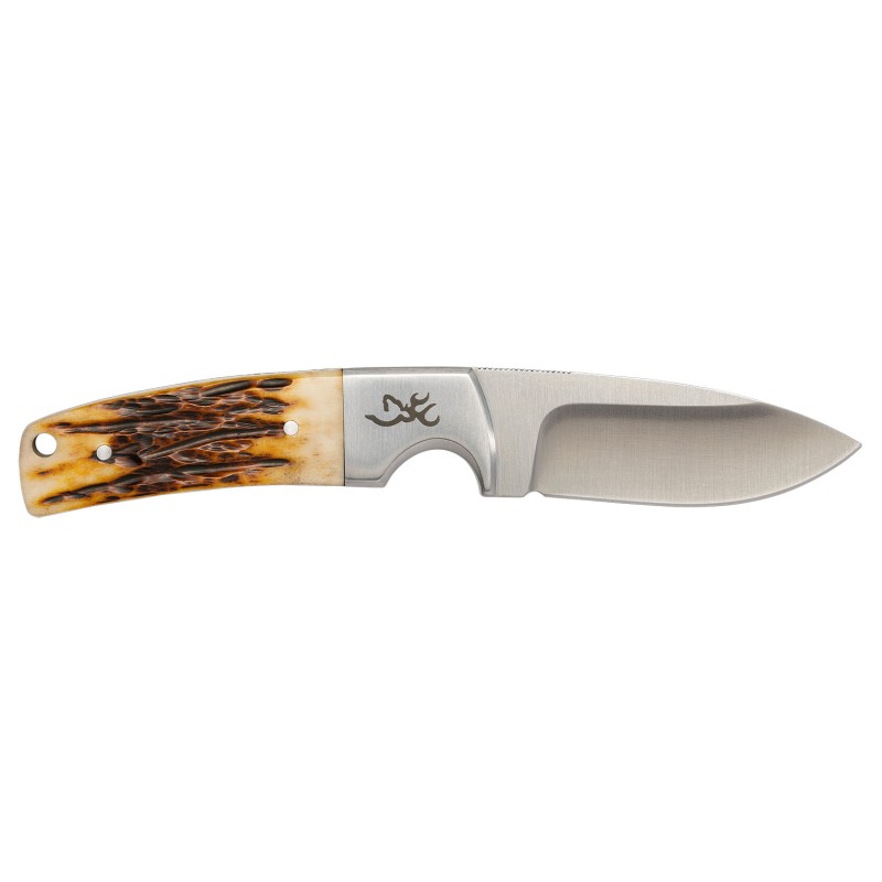 Browning 3220509B Buckmark Hunter 3 Fixed Drop Point Plain 8Cr13MoV SS Blade Brown Jigged Ox Bone Handle Box