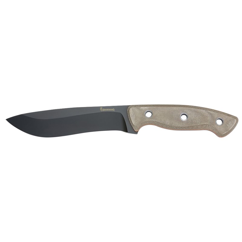 Browning 3220517B Desolation  Large 6 Fixed Drop Point Plain Black Powder Coated 440C SS Blade Tan Micarta Laminate Handle