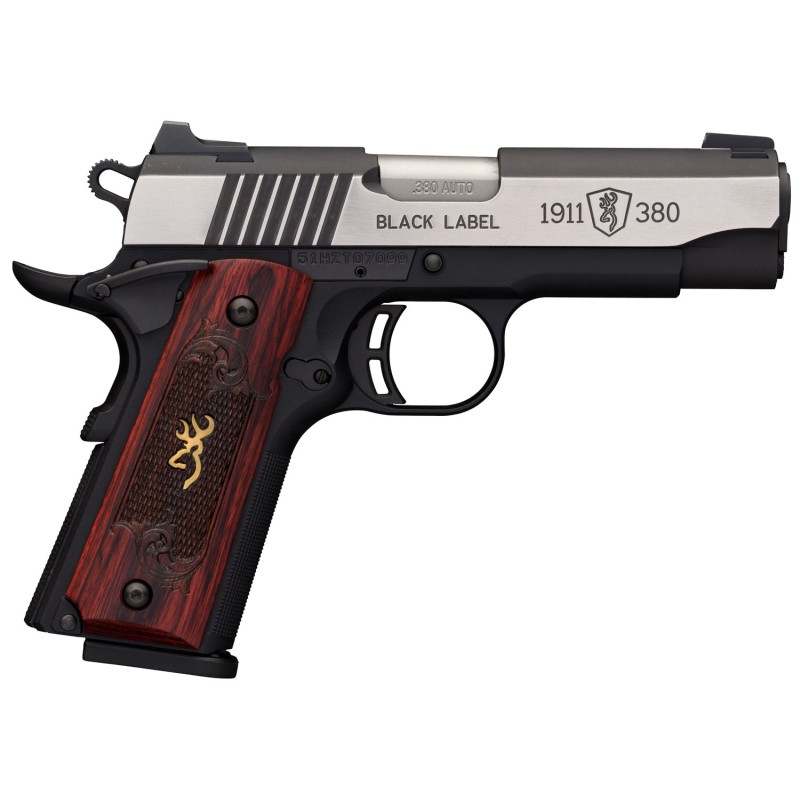 Browning 051915492 1911380 Black Label Medallion Pro Compact 380 ACP 81 3.63 Target Crown Steel Barrel Blackened wSilver Polishe