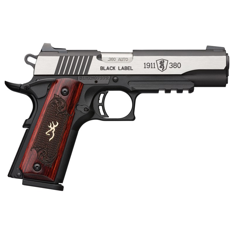 Browning 051969492 1911380 Black Label Medallion Pro 380 ACP 4.25 81 Matte Black Stainless Steel with Black Accents Rosewood wit