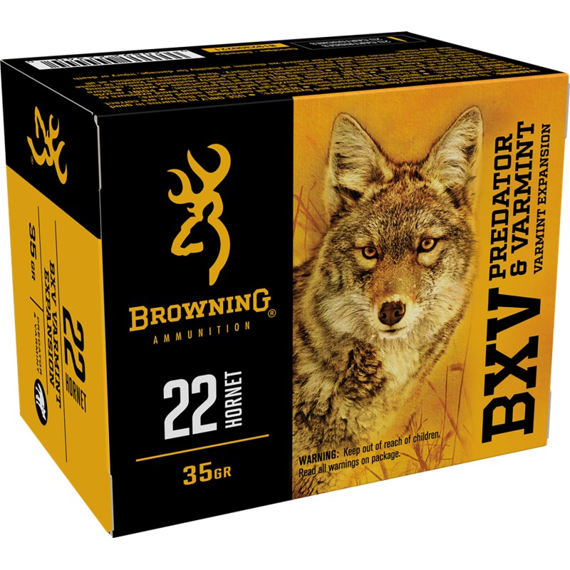 Browning Ammo B192300221 BXV Predator  Varmint 22 Hornet 35 gr Varmint Expansion Polymer Tip 20 Per Box 10 Case