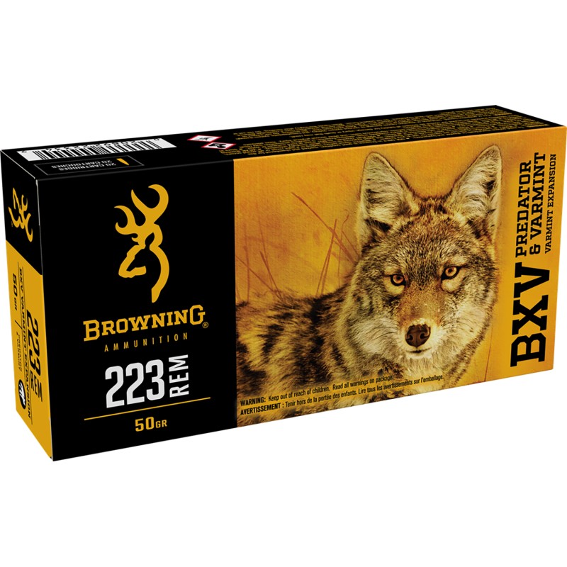 Browning Ammo B192302231 BXV Predator  Varmint 223 Rem 50 gr Varmint Expansion Polymer Tip 20 Per Box 10 Case