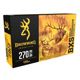 Browning Ammo B192402701 BXS Copper Expansion 270 Win 130 gr Lead Free Solid Expansion Polymer Tip 20 Per Box 10 Case