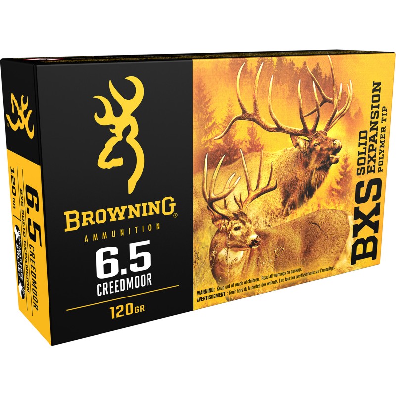 Browning Ammo B192400651 BXS Copper Expansion 6.5 Creedmoor 120 gr Lead Free Solid Expansion Polymer Tip 20 Per Box 10 Case