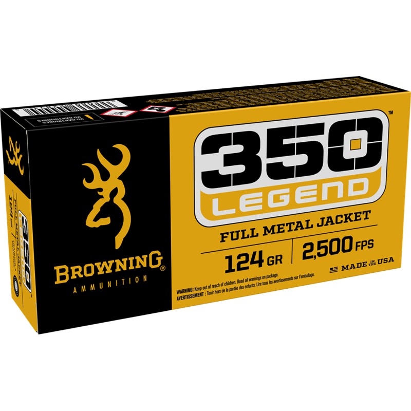 Browning Ammo B192803501 FMJ  350 Legend 124 gr Full Metal Jacket 20 Per Box 10 Case