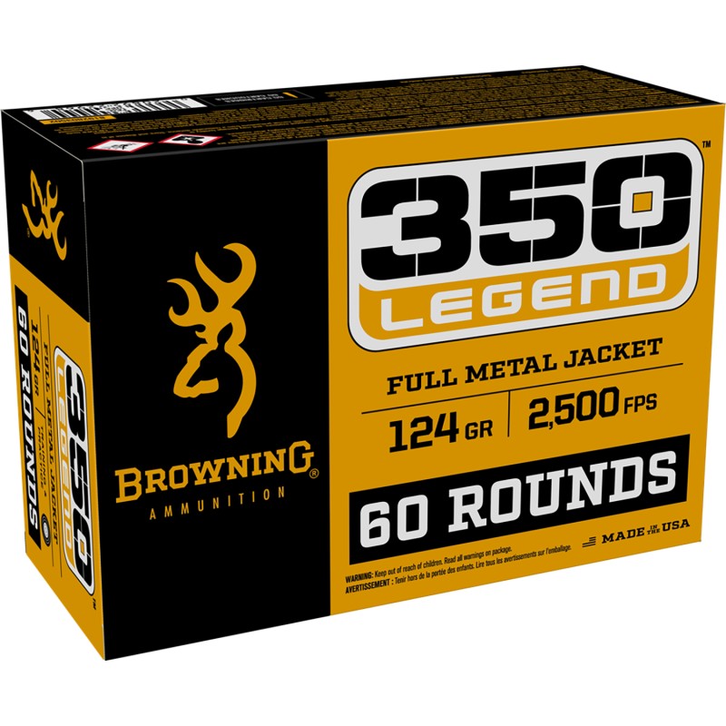 Browning Ammo B192803502 FMJ  350 Legend 124 gr Full Metal Jacket 60 Per Box 4 Case