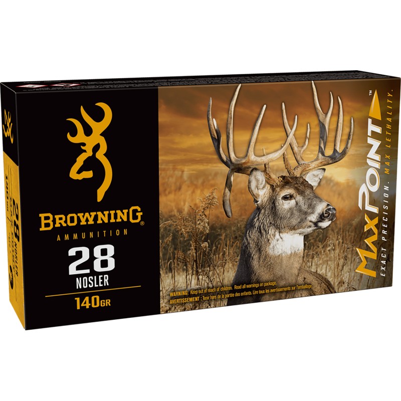 Browning Ammo B192100282 Max Point  28 Nosler 140 gr 20 Per Box 10 Case