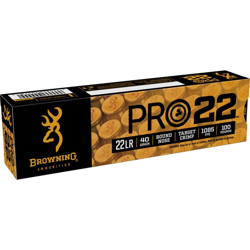 Browning Ammo B194122101 Pro22  22 LR 40 gr Lead Round Nose 100 Per Box 20 Case