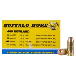 Buffalo Bore Ammunition 35C20 Personal Defense Strictly Business 460 Rowland 230 gr Full Metal Jacket Flat Nose 20 Per Box 12 Ca