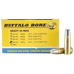 Buffalo Bore Ammunition 4D20 Heavy Strictly Business 44 Rem Mag P 340 gr Lead Flat Nose 20 Per Box 12 Case