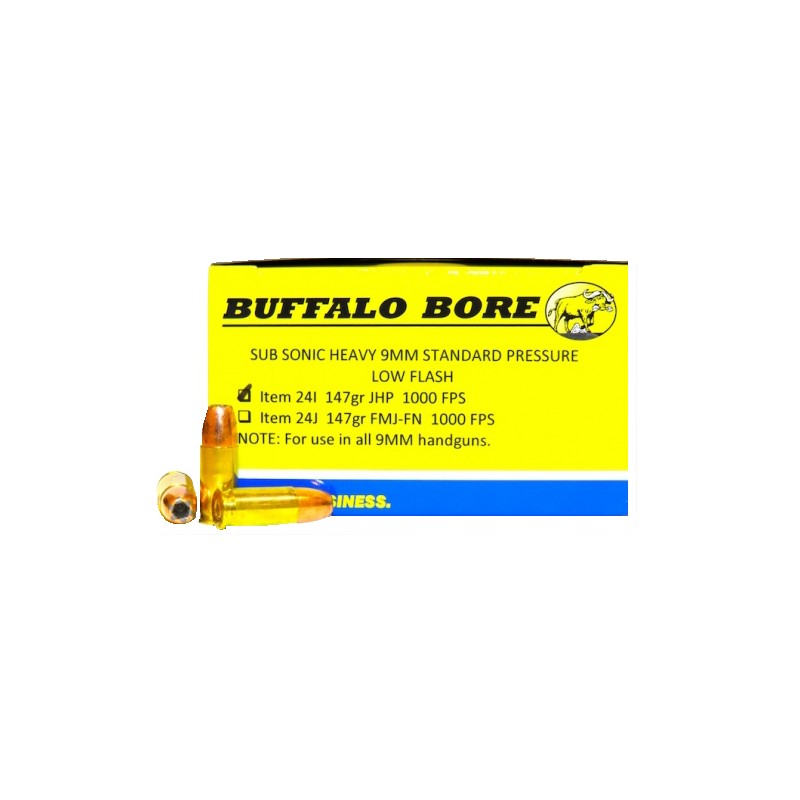 Buffalo Bore Ammunition 24I20 Subsonic Strictly Business 9mm Luger Subsonic 147 gr Jacket Hollow Point 20 Per Box 12 Case